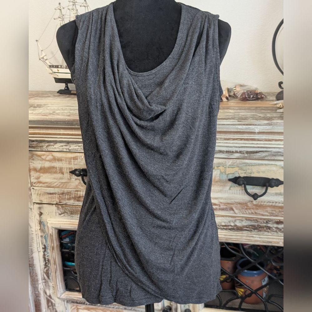 Cabi Heathered Gray Drape Front Sleeveless Top Size Medium
